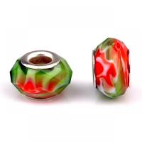 Lampwork European Large Hole Beads, with Iron, Flat Round, silver color plated, DIY & faceted, multi-colored Approx 