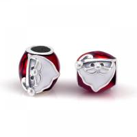 Enamel Zinc Alloy European Beads, Santa Claus, silver color plated, DIY, red Approx 