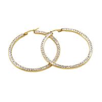 Acier titane boucle d'oreille cercle, Plaqué or 18K, normes différentes pour le choix & pour femme & avec strass, doré, Vendu par paire