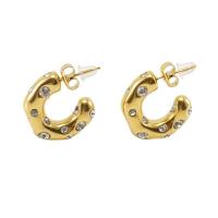 Stainless Steel Rhinestone Stud Earring, 304 Stainless Steel, 18K gold plated, fashion jewelry & for woman & with rhinestone, golden 