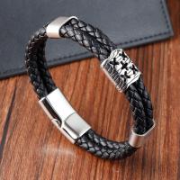 Cuero de PU Pulsera, con acero inoxidable 304, pulido, Joyería & para hombre, Negro, longitud:21 cm, Vendido por UD