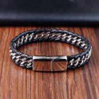 Cuero de PU Pulsera, con acero inoxidable 304, pulido, Joyería & para hombre, Negro, longitud:21 cm, Vendido por UD