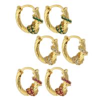 Brass Huggie Hoop Earring, gold color plated, fashion jewelry & micro pave cubic zirconia & for woman 