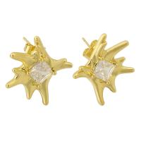 Cubic Zircon Brass Earring, with Cubic Zirconia, gold color plated, fashion jewelry & for woman, golden 