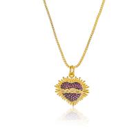 Cubic Zircon Micro Pave Brass Necklace, gold color plated & micro pave cubic zirconia & for woman, purple, 500mm 