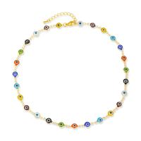 Evil Eye Jewelry Necklace, Brass, gold color plated, for woman & enamel 450mm 