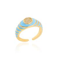 Cubic Zirconia Micro Pave Brass Finger Ring, gold color plated, Adjustable & micro pave cubic zirconia & for woman & enamel 22mm 