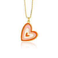 Cubic Zircon Micro Pave Brass Necklace, Heart, gold color plated & micro pave cubic zirconia & for woman & enamel 480mm 