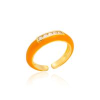 Cubic Zirconia Micro Pave Brass Finger Ring, gold color plated, Adjustable & micro pave cubic zirconia & for woman & enamel 23mm 