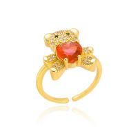 Cubic Zirconia Micro Pave Brass Finger Ring, Bear, gold color plated, Adjustable & micro pave cubic zirconia & for woman 25mm 