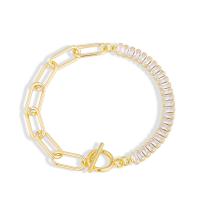 Brass Bracelets, with Clear Quartz, gold color plated & for woman, gold 