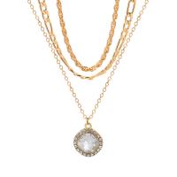 Collier de mode Multi couche, alliage de zinc, avec cristal, avec 1.96inch chaînes de rallonge, Motif géométrique, Placage de couleur d'or, multicouche & pour femme & avec strass Environ 14.5 pouce, Vendu par PC