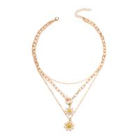 Collier de mode Multi couche, alliage de zinc, avec 1.97inch chaînes de rallonge, fleur, Placage de couleur d'or, multicouche & pour femme & avec strass, 20.8mm, 21.2mm Environ 14.14 pouce, Vendu par PC