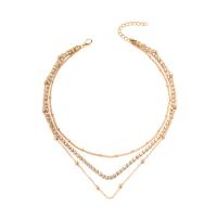 Collier de mode Multi couche, alliage de zinc, avec 1.97inch chaînes de rallonge, Placage de couleur d'or, Double couche & pour femme & avec strass Environ 14.17 pouce, Vendu par PC