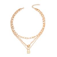 Collier de mode Multi couche, alliage de zinc, avec 1.97inch chaînes de rallonge, cadnas, Placage de couleur d'or, trois couches & pour femme & avec strass, 18.4mm Environ 14.57 pouce, Vendu par PC