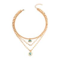 Collier de mode Multi couche, alliage de zinc, avec 1.97inch chaînes de rallonge, Mauvais œil, Placage de couleur d'or, trois couches & pour femme & émail & avec strass, 20.5mm Environ 14.33 pouce, Vendu par PC