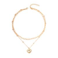 Collier de mode Multi couche, alliage de zinc, avec 1.97inch chaînes de rallonge, coeur, Placage de couleur d'or, Double couche & pour femme, 17.6mm Environ 16.14 pouce, Vendu par PC