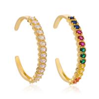 Ouverture Bracelets en cuivre, laiton, Plaqué or 18K, Réglable & pavé de micro zircon & pour femme, plus de couleurs à choisir, 66mm, Vendu par PC