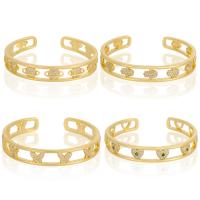 Ouverture Bracelets en cuivre, laiton, Plaqué or 18K, Réglable & styles différents pour le choix & pavé de micro zircon & pour femme, 60mm, Vendu par PC