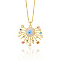 Evil Eye Jewelry Necklace, Brass, 18K gold plated, micro pave cubic zirconia & for woman & enamel Approx 17.71 Inch 