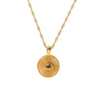 Stainless Steel Jewelry Necklace, 304 Stainless Steel, with 5cm extender chain, Round, Vacuum Ion Plating, fashion jewelry & evil eye pattern & for woman & with rhinestone, golden cm 