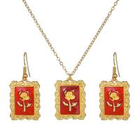 Fashion Zinc Alloy Jewelry Sets, earring & necklace, Rose, gold color plated, 2 pieces & fashion jewelry & for woman, two different colored cm 