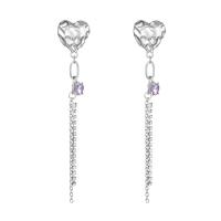 Zinc Alloy Drop Earring, Heart, silver color plated, fashion jewelry & for woman & with cubic zirconia, silver color 