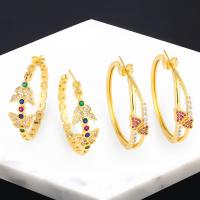 Pendiente del aro de latón, metal, 18K chapado en oro, Joyería & diferentes estilos para la opción & micro arcilla de zirconia cúbica & para mujer, más colores para la opción, 3.9x1.2cmu30013.9x0.8cm, Vendido por Par