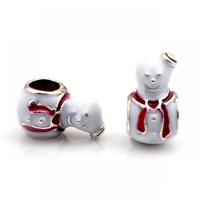 Enamel Zinc Alloy European Beads, Snowman, gold color plated, DIY, white Approx 