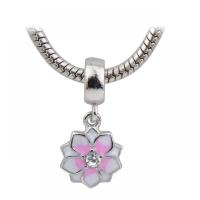 Zinc Alloy European Pendants, Flower, silver color plated, Unisex & enamel & with rhinestone, pink Approx 