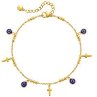 laiton cheville, avec 2.36inch chaînes de rallonge, croix, Plaqué or 18K, bijoux de mode & motif de mauvais œil & pour femme Environ 9.05 pouce, Vendu par PC