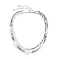 Plastic Pearl Necklace, with iron chain, with 2.7inch extender chain, silver color plated, Double Layer & fashion jewelry & for man Approx 15.7 Inch 