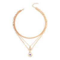 Collier de mode Multi couche, alliage de zinc, avec 1.97inch chaînes de rallonge, Mauvais œil, Placage de couleur d'or, multicouche & pour femme & avec strass & creux Environ 14.17 pouce, Vendu par PC