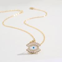 Evil Eye Jewelry Necklace, Brass, with 2.75 inch extender chain, real gold plated, micro pave cubic zirconia & for woman Approx 14.96 Inch 