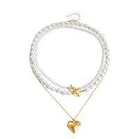 Collier de mode Multi couche, alliage de zinc, avec Plastique ABS perle, coeur, Placage de couleur d'or, trois pièces & bijoux de mode & pour femme, blanc, 25mm cm, Vendu par fixé