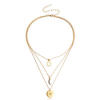 Collier de mode Multi couche, alliage de zinc, Placage de couleur d'or, trois couches & bijoux de mode & pour femme & avec strass, doré, 15mm cm, Vendu par PC