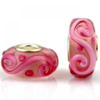 Lampwork Europäische Großlochperlen, mit Eisen, Laterne, silberfarben plattiert, DIY, Rosa, 8.5x14mm, ca. 100PCs/Tasche, verkauft von Tasche