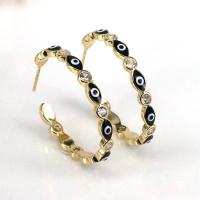 Evil Eye Earrings, Brass, gold color plated, micro pave cubic zirconia & for woman & enamel 