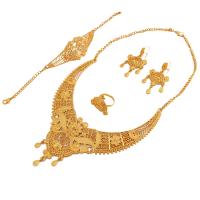 Fashion Zinc Alloy Jewelry Sets, finger ring & bracelet & earring & necklace, 24K gold plated, 4 pieces & wedding gift & for woman, golden 