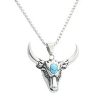 Collier de bijoux de titane, Acier titane, avec turquoise, poli, bijoux de mode & styles différents pour le choix & pour homme, argent Environ 23.62 pouce, Vendu par PC