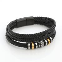 Cuero de PU Pulsera, con acero inoxidable 316L & aleación de zinc, chapado, Joyería & multicapa & para hombre, Negro, longitud:21 cm, Vendido por UD