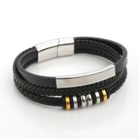 PU de microfibra Pulsera, con acero inoxidable 316L, Recubrimiento iónico al vacío, Joyería & multicapa & para hombre, Negro, longitud:21 cm, Vendido por UD