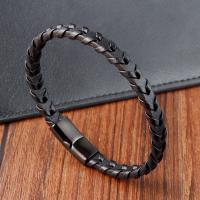 PU Leder Armband, mit 304 Edelstahl, schwärzen, Modeschmuck & für den Menschen, schwarz, Länge:21 cm, verkauft von PC