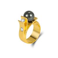 Cubic Zirconia Micro Pave Brass Finger Ring, with Plastic Pearl, gold color plated, fashion jewelry & micro pave cubic zirconia & for woman, golden, 10mm,9mm, US Ring 