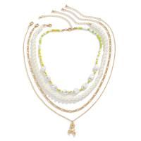 Collier de mode Multi couche, alliage de zinc, avec Seedbead & perle de plastique, avec 2.7inch chaînes de rallonge, gazelle, Placage de couleur d'or, bijoux de mode & multicouche & pour homme Environ 15.7 pouce, Environ 19.7 pouce, Vendu par PC