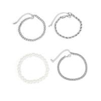 Eisen Armband-Set, mit Kunststoff Perlen, mit Verlängerungskettchen von 2inch, silberfarben plattiert, Französische Seilkette & 4 Stück & für den Menschen, Länge:ca. 7 ZollInch, verkauft von setzen