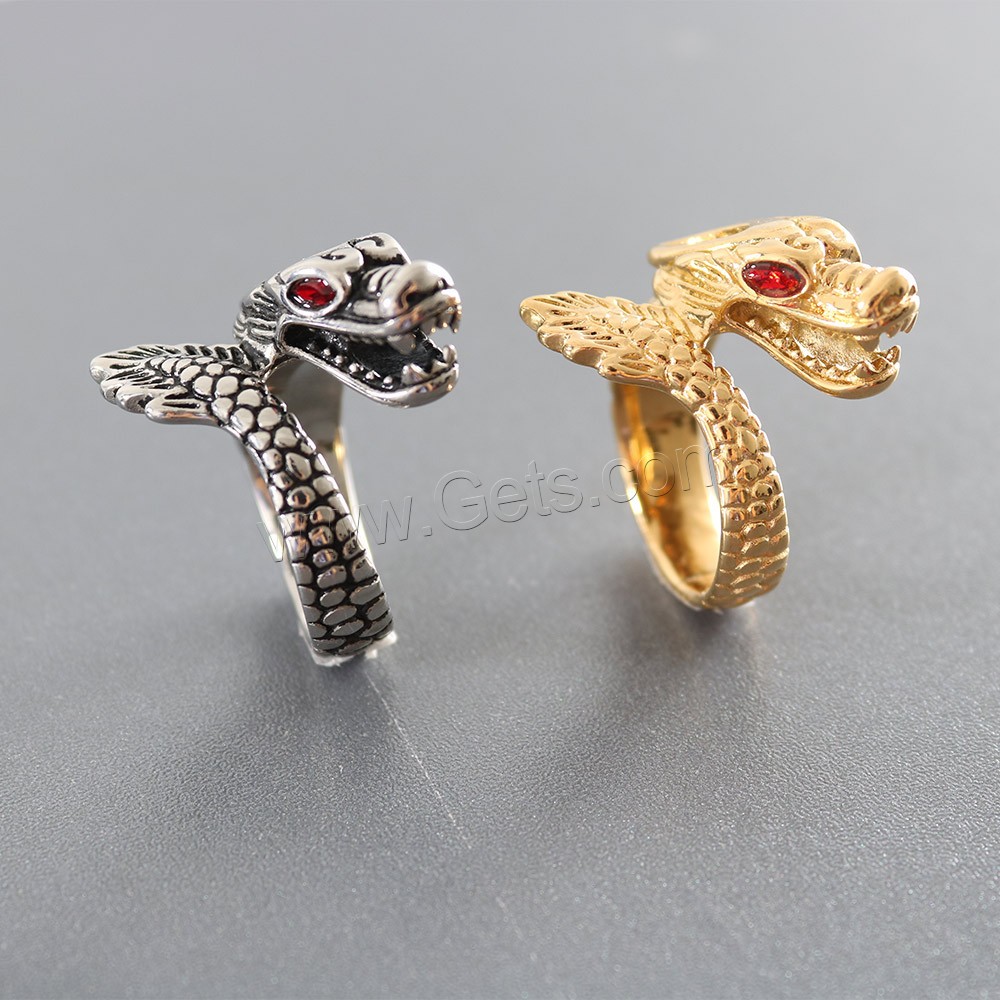 Strass Edelstahl Fingerring, 304 Edelstahl, Drachen, Vakuum-Ionen-Beschichtung, unisex & verschiedene Größen vorhanden & mit Strass, keine, Größe:7-13, verkauft von PC