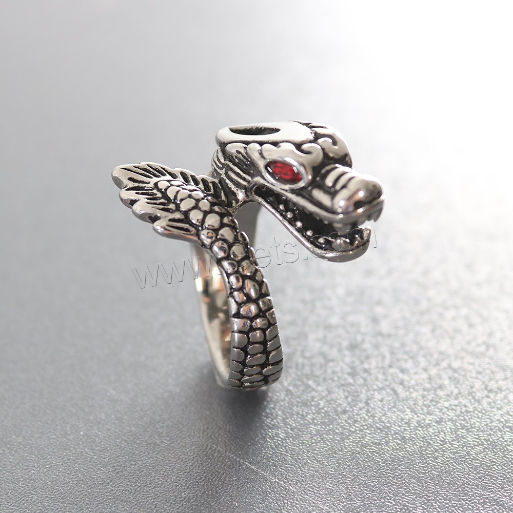 Strass Edelstahl Fingerring, 304 Edelstahl, Drachen, Vakuum-Ionen-Beschichtung, unisex & verschiedene Größen vorhanden & mit Strass, keine, Größe:7-13, verkauft von PC