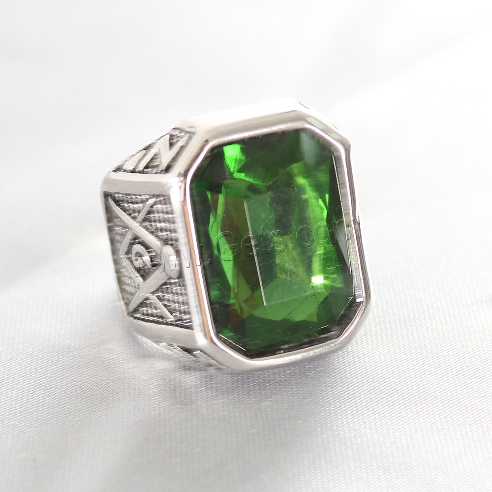 Edelstahl Fingerring, 304 Edelstahl, mit Glas, Geometrisches Muster, Vakuum-Ionen-Beschichtung, Freimaurer -Schmuck & unisex & verschiedene Größen vorhanden, keine, Größe:7-13, verkauft von PC