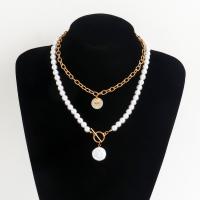 Collier de perles en plastique, alliage de zinc, avec Plastique ABS perle, Placage de couleur d'or, 2 pièces & bijoux de mode & pour femme, deux couleurs différentes, 20mm cm, Vendu par fixé